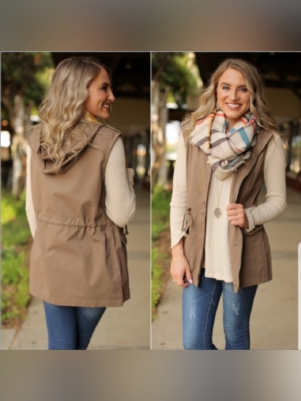 Zenana Outfitters Hooded Vest om Khaki Size XL
